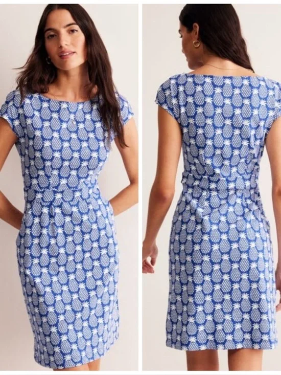 Boden Florrie Jersey Dress in Blue and White - Picture 1 of 8
